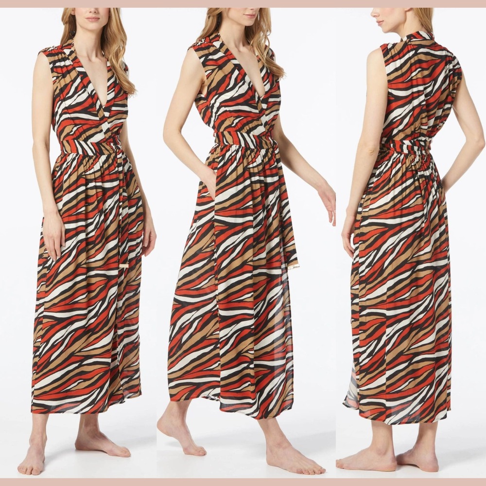 NEW $190 Michael Michael Kors [ Large ] Tiger Wrap‎ Cover Up Maxi Dress #7063